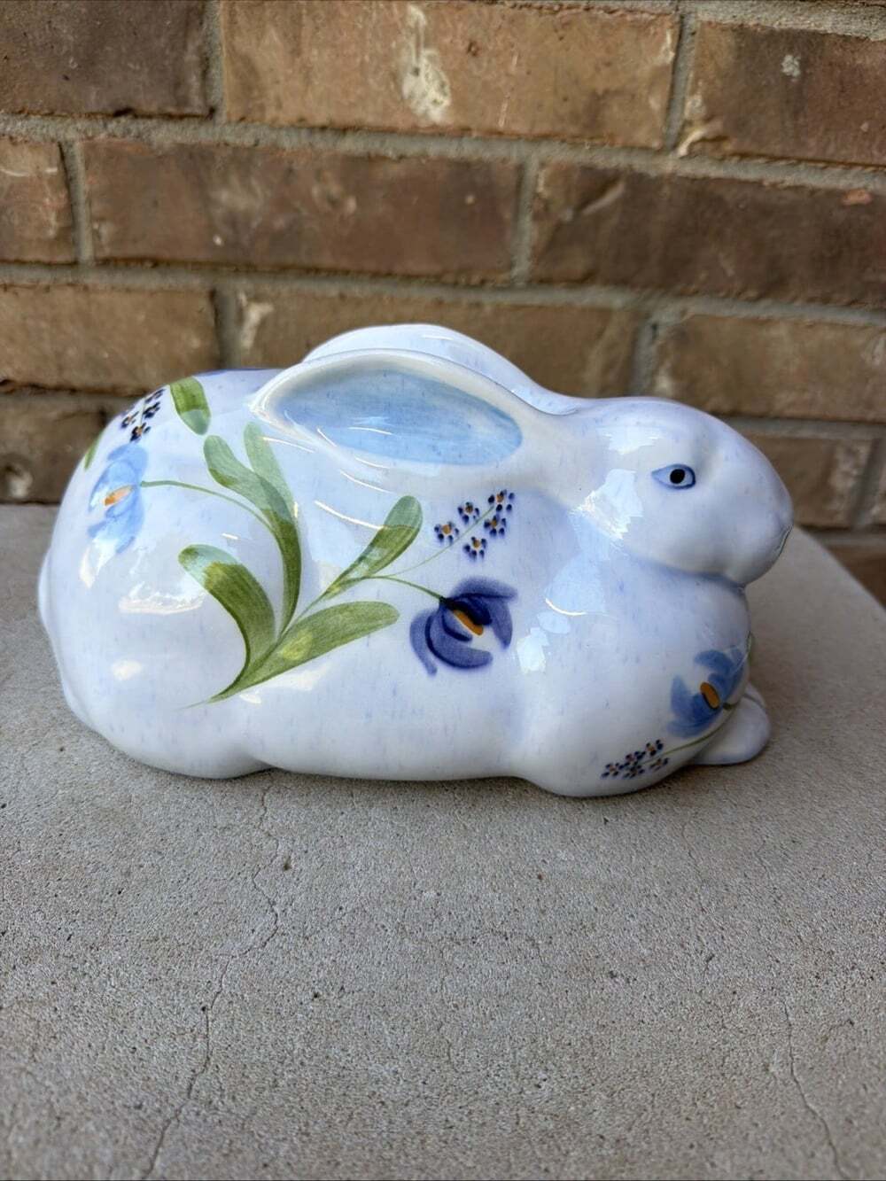 Vtg NS Gustin Rabbit Laying Bunny 10” Folk Art Floral Hand Painted Figurine USA